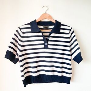 House of Harlow 1960 Cashmere Cropped Cardigan Sweater Navy Blue Stripe Large